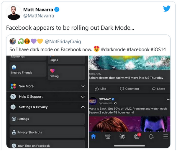 Facebook app 暗黑模式陸續推送！