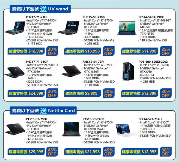 Acer 筆電‧桌上電腦限時優惠!電競型號劈至 5 折!