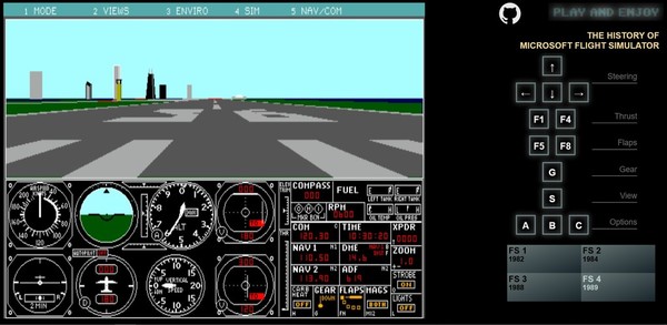 Microsoft Flight Simulator 1982 網頁體驗古早版本