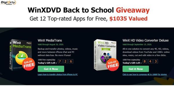 WinXDVD 2020 推限免優惠！12 款價值 US＄1000 軟件免費領取！
