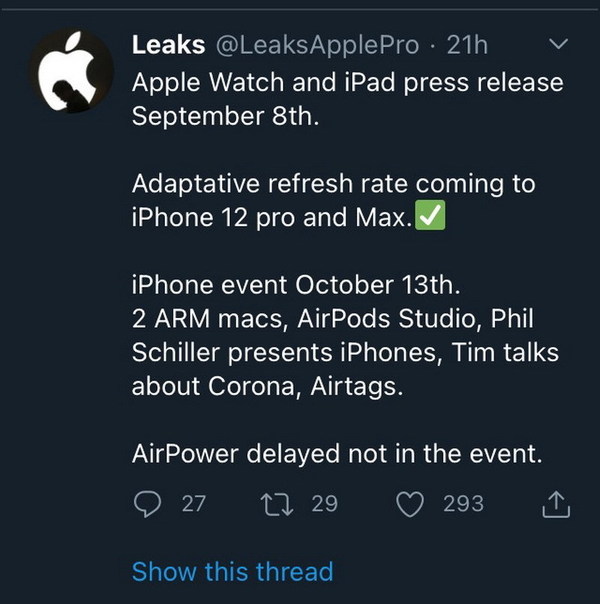神秘爆料人稱 iPhone 12 將於 10 月 13 日發布？！