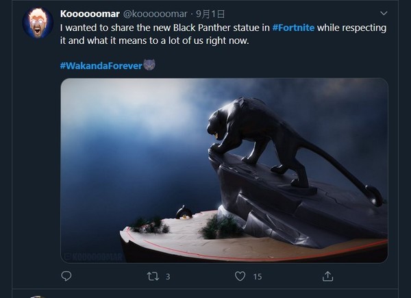 玩家遊戲內悼念Chadwick Boseman Fortnite現「黑豹」雕像