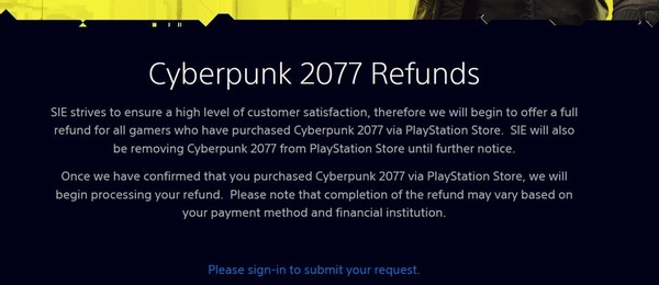 數位版可申請退款 PS商店下架Cyberpunk 2077
