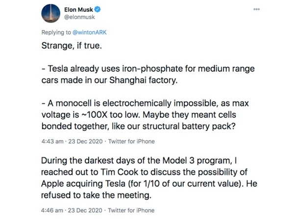 【e＋車路事】Elon Musk 想賣 Tesla 予 Apple？ 惜 Tim Cook 無意會面