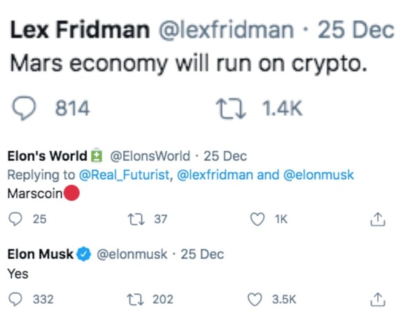 Elon Musk 又有移居火星新偉論  同意火星經濟建基於加密貨幣 