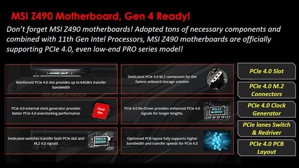 MSI 推出 Z490 主機板新 BIOS！最佳化 PCIe 4.0 效能！