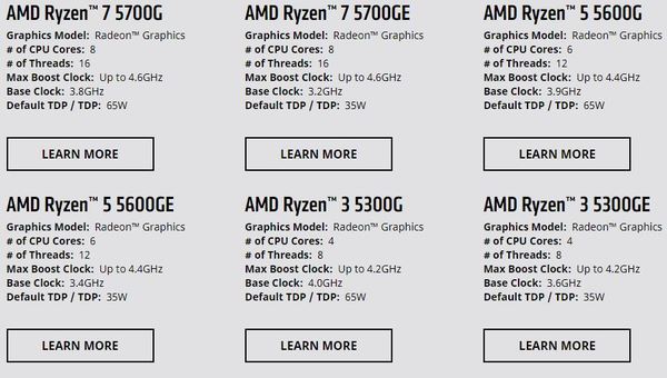 AMD Ryzen 5000G 桌面 APU 發布！Zen3 架構‧最高 8 核！