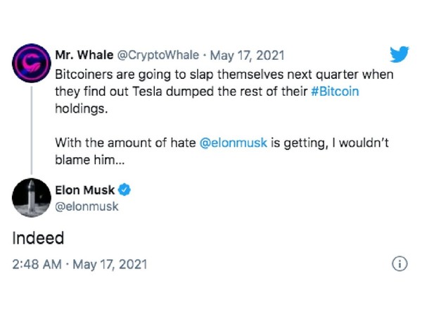 Elon Musk 暗示 Tesla 所持 Bitcoin 已清倉？