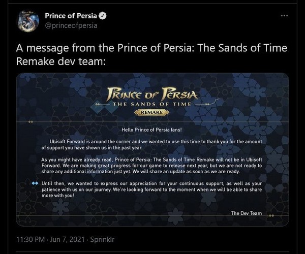 【遊戲消息】波斯王子：時之沙重製版 團隊確認延期2022年