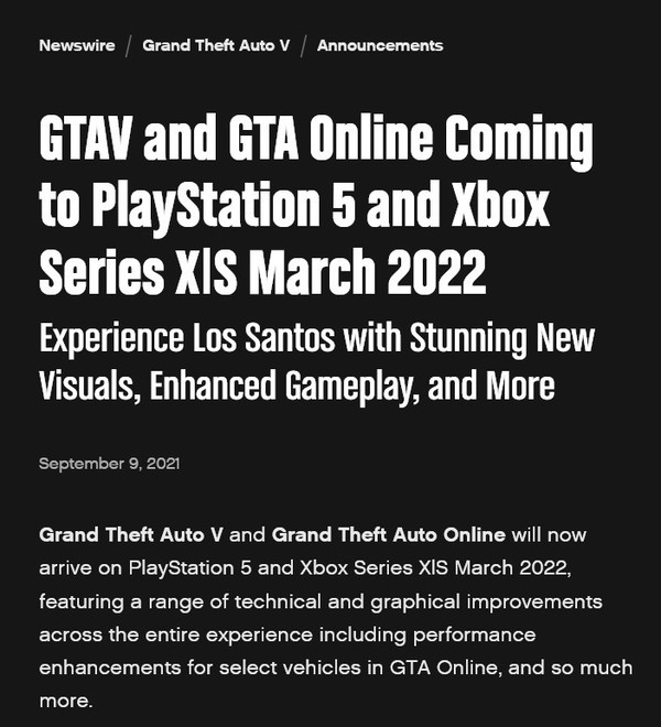 【遊戲消息】Grand Theft Auto V PS5版延至2022年