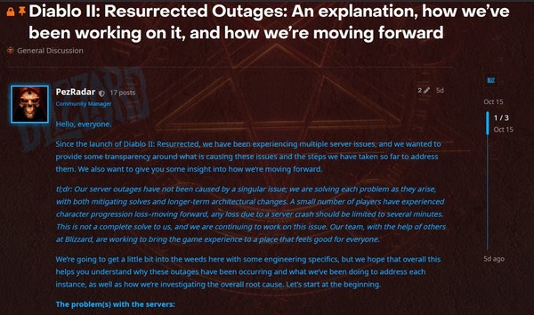 【遊戲消息】暗黑破壞神 2：獄火重生 伺服器不穩玩家劣評