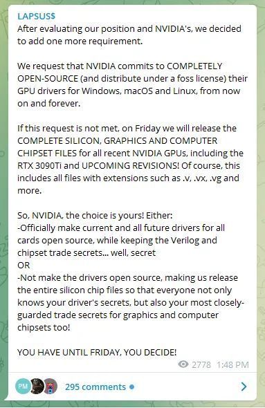 NVIDIA 承認被洩取資料！黑客要求竟然不為錢？！