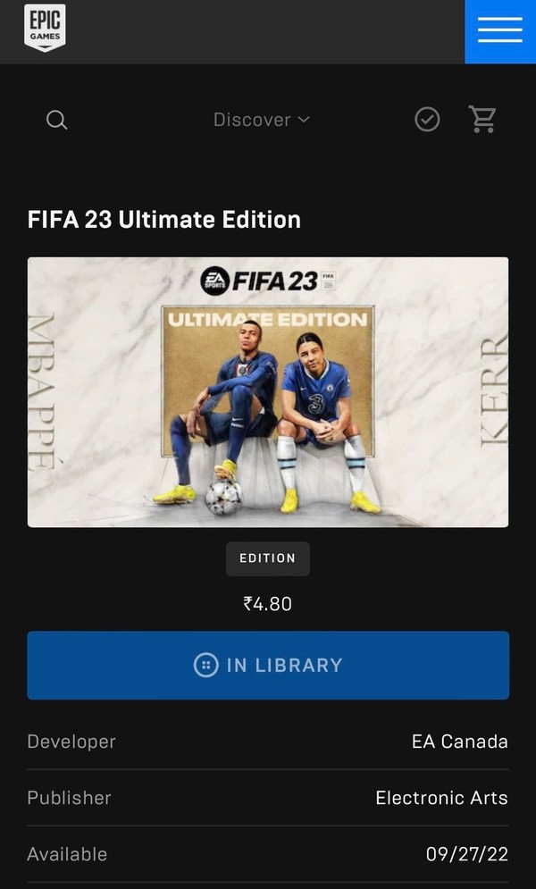 Epic 印度區網站出錯 4 毫子賣 FIFA23 終極版
