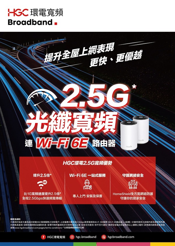 HGC 推出 2.5G 寬頻服務！一個月費包 Wi-Fi 6E Mesh 套裝！