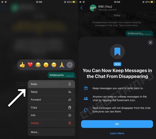 WhatsApp 推送「保留訊息」功能！防止自動刪除重要訊息！
