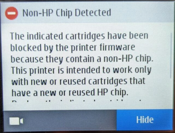 網友使用非原裝墨盒 HP 打印機升級後變磚