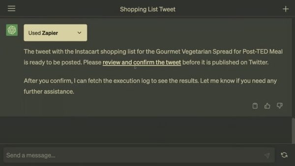 使用 Zapier 插件後，ChatGPT 可以生成 Twitter 推文