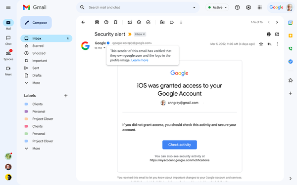 Gmail 推藍剔驗證標誌 助辨識過濾可疑郵件