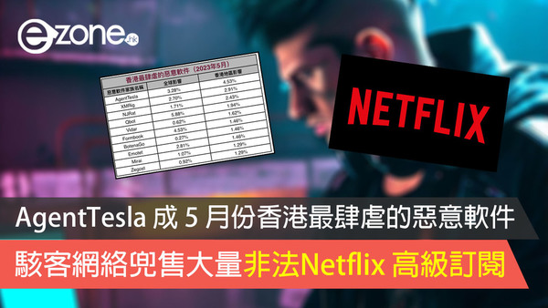 AgentTesla 成 5 月份香港最肆虐的惡意軟件 駭客網絡兜售大量非法Netflix 高級訂閱