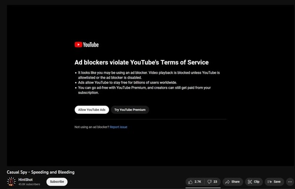 【實試】YouTube 測試封殺 AD Block 插件 播 3 條片後彈出警告