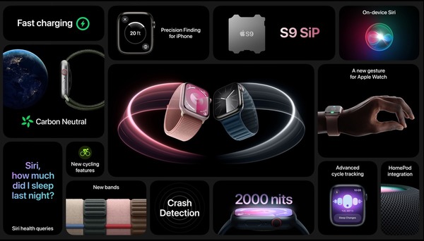 【蘋果發佈會2023】Apple Watch Series 9 發布！Double Tab 超方便‧升級 S9 SiP！