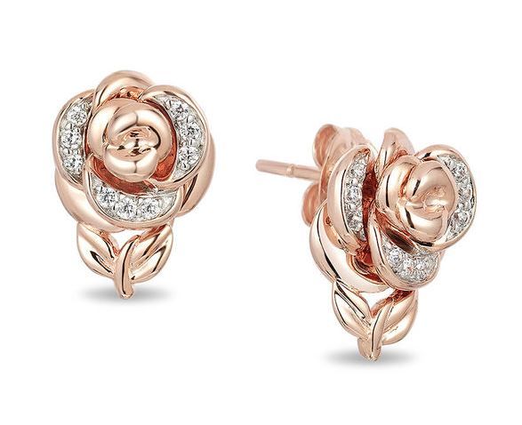 Enchanted Disney Belle 1/10 CT. T.W. Diamond Rose Stud Earrings in 10K Rose Gold