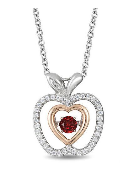 Enchanted Disney Snow White 3.5mm Garnet and 1/8 CT. T.W. Diamond Pendant in Sterling Silver and 10K Rose Gold - 19"