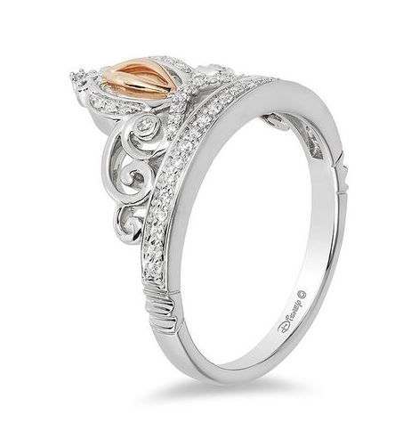 Enchanted Disney Cinderella 1/6 CT. T.W. Diamond Carriage Ring in Sterling Silver and 10K Rose Gold - Size 7