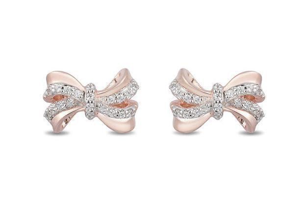 Enchanted Disney Snow White 1/10 CT. T.W. Diamond Bow Stud Earrings in 10K Rose Gold