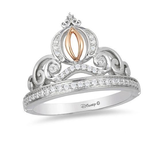 Enchanted Disney Cinderella 1/6 CT. T.W. Diamond Carriage Ring in Sterling Silver and 10K Rose Gold - Size 7