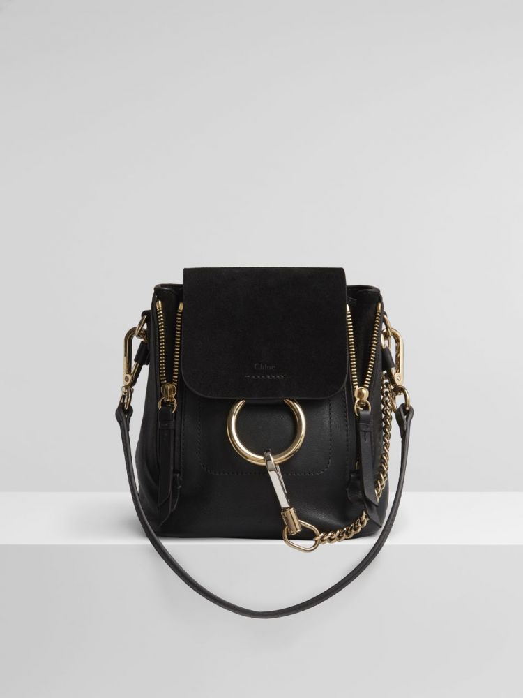 CHLOÉ Mini Faye backpack in off white smooth & suede calfskin