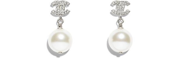 CHANEL Silver & Pearly White Earrings