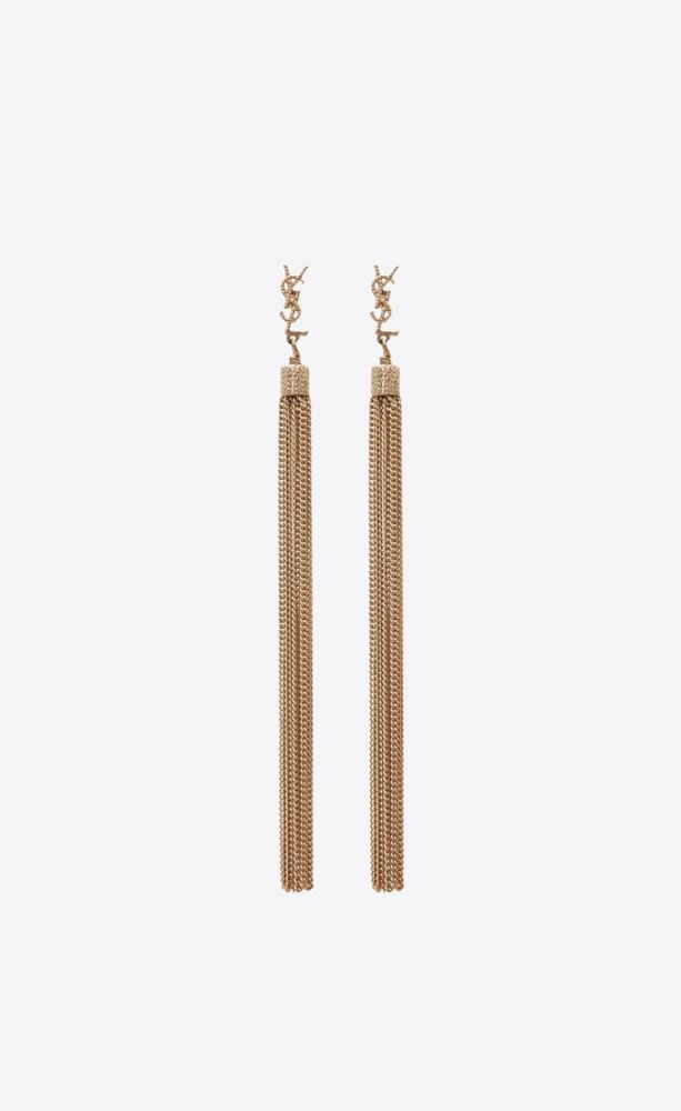 SAINT LAURENT LOULOU EARRINGS WITH CHAIN TASSELS IN SILVER BRASS