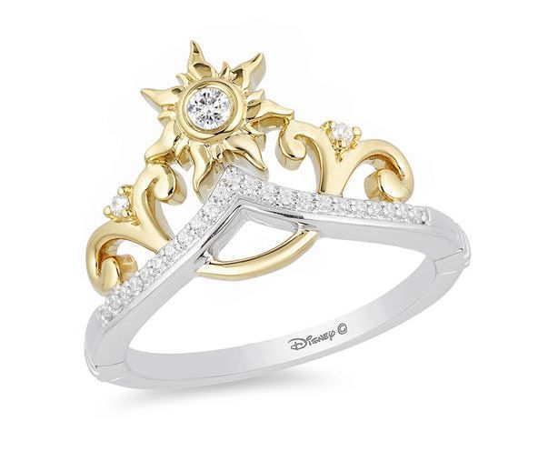 Enchanted Disney Rapunzel 1/10 CT. T.W. Diamond Sun Tiara Ring in Sterling Silver and 10K Gold - Size 7