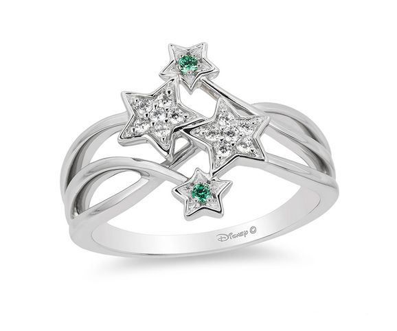 Enchanted Disney Tinker Bell Tourmaline and 1/10 CT. T.W. Diamond Star Ring in Sterling Silver - Size 7