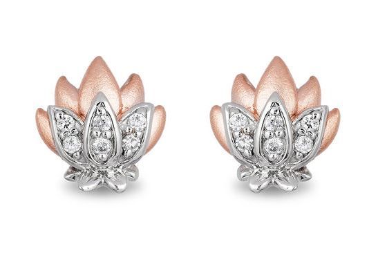 Enchanted Disney Jasmine 1/10 CT. T.W. Diamond Lotus Stud Earrings in Sterling Silver and 10K Rose Gold