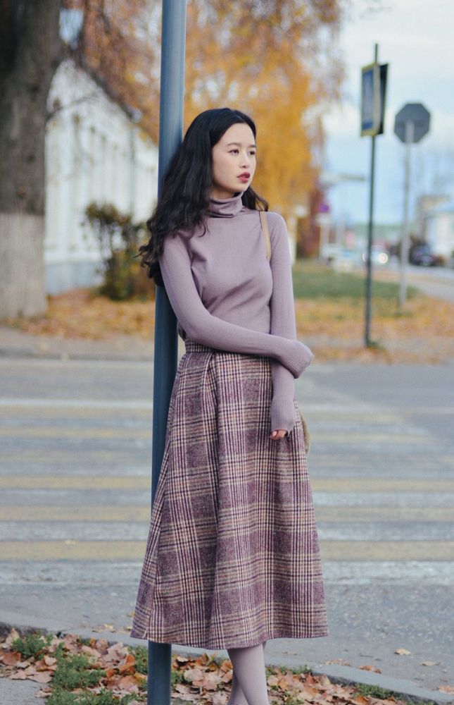 香芋紫復古格子半身裙(售價為人民幣198元)