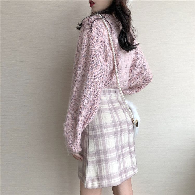 香芋紫高腰格子半身裙(售價為人民幣39元)