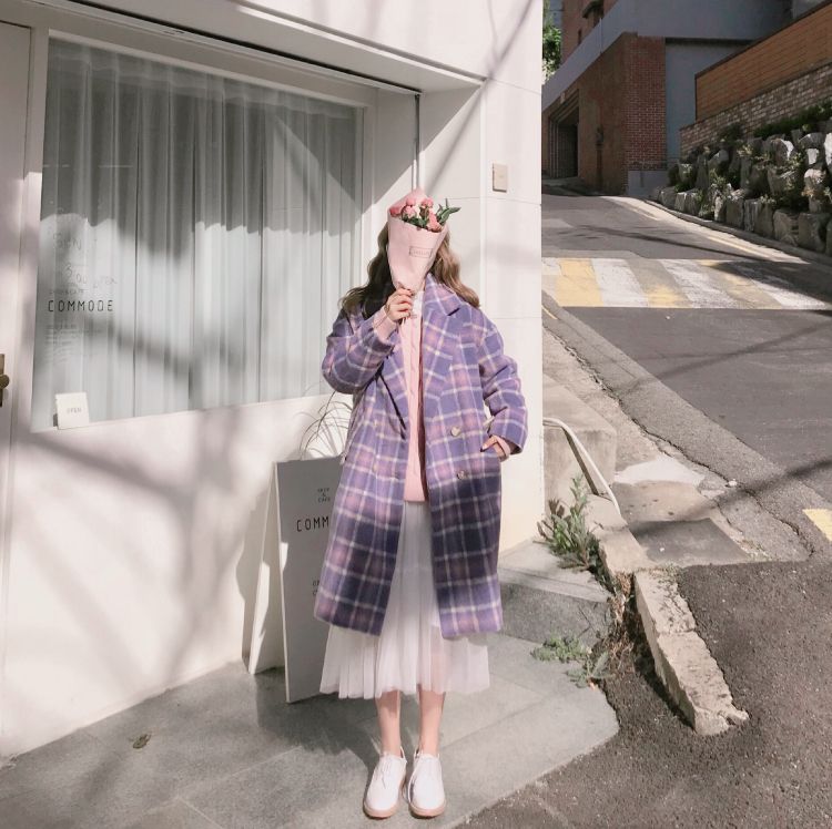 香芋紫格子大衣(售價為人民幣252元)