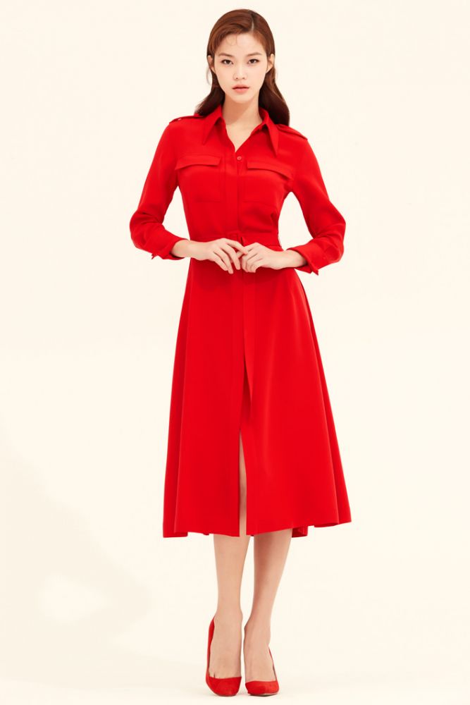 AVOUAVOU - RED SILK SHIRTS FLARE DRESS