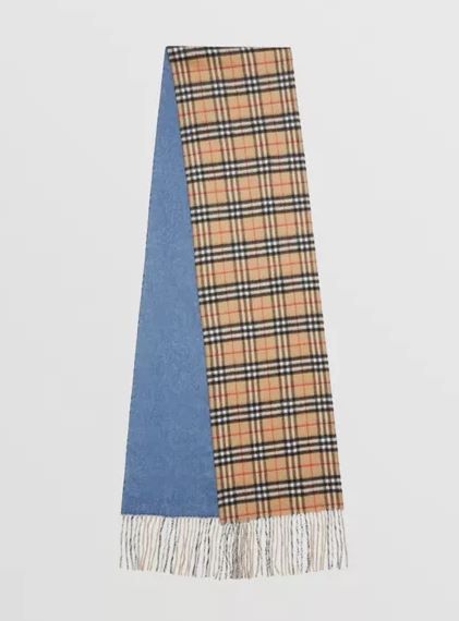 BURBERRY Long Reversible Vintage Check Double-faced Cashmere Scarf 