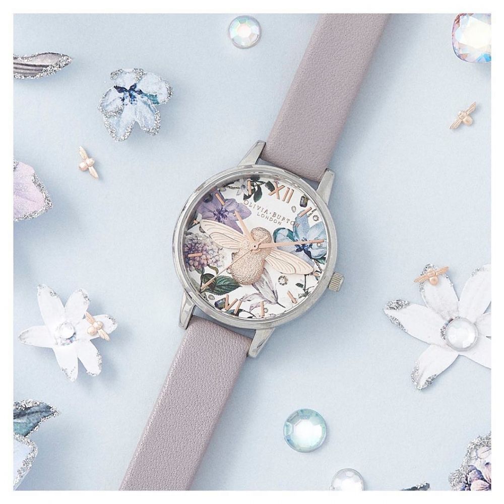 OLIVIA BURTON Bejewelled Florals Midi 3D Bee Parma Violet, Rose Gold & Silver