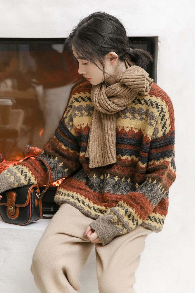 慵懶復古風格紋針織毛衣(售價為¥155)