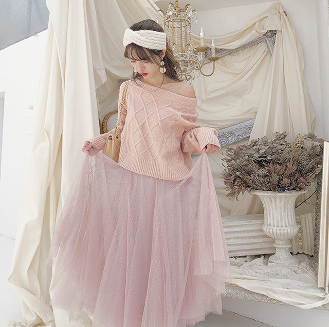 粉色半身網紗裙