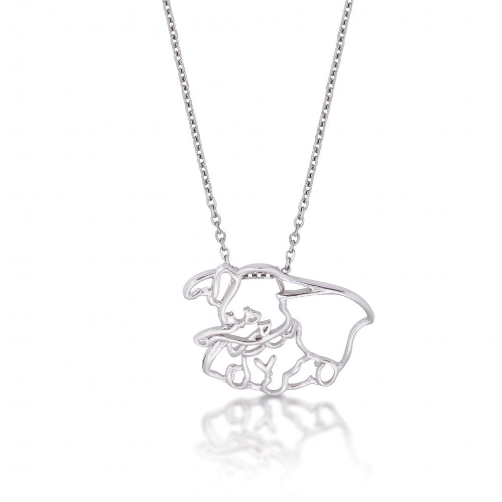 Disney White Gold-Plated Dumbo Elephant Outline Character Necklace