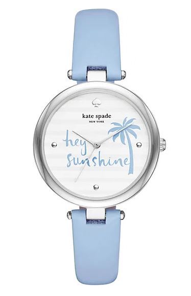 kate spade NEW YORK varick light blue leather watch