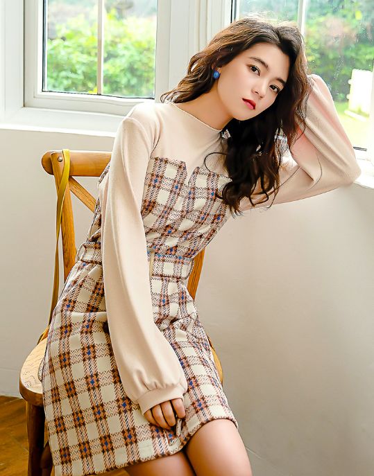 韓版修身顯瘦連身裙套裝 (售價為¥195)