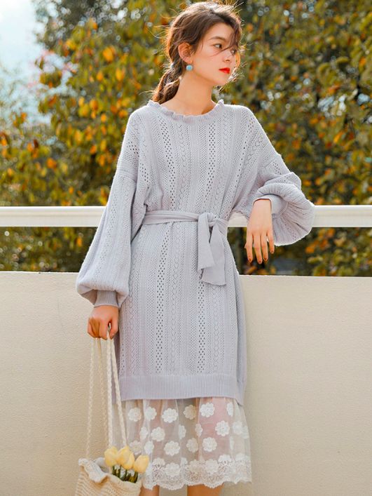 蕾絲毛衣針織連身裙 (售價為¥195)