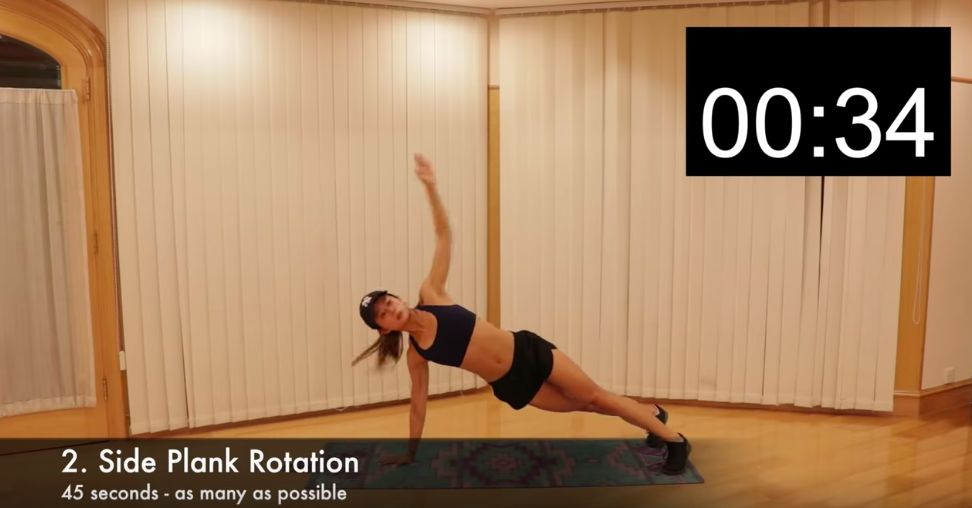 2. 側向平板轉體 (Side Plank Rotation)