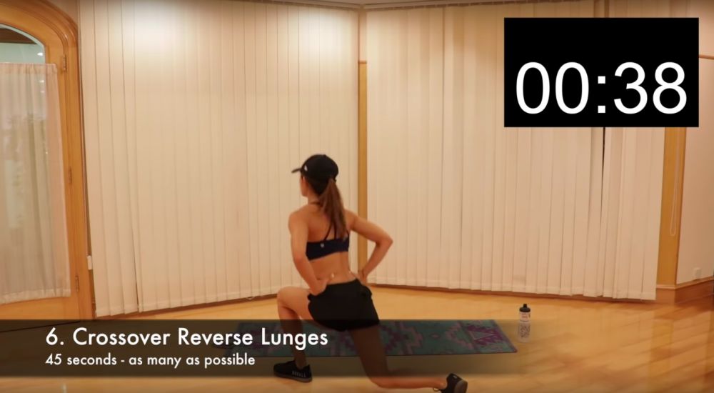 6. 反向弓箭步 (Crossover Reverse Lunges)  與一般弓箭步不同，這款為向後踏。